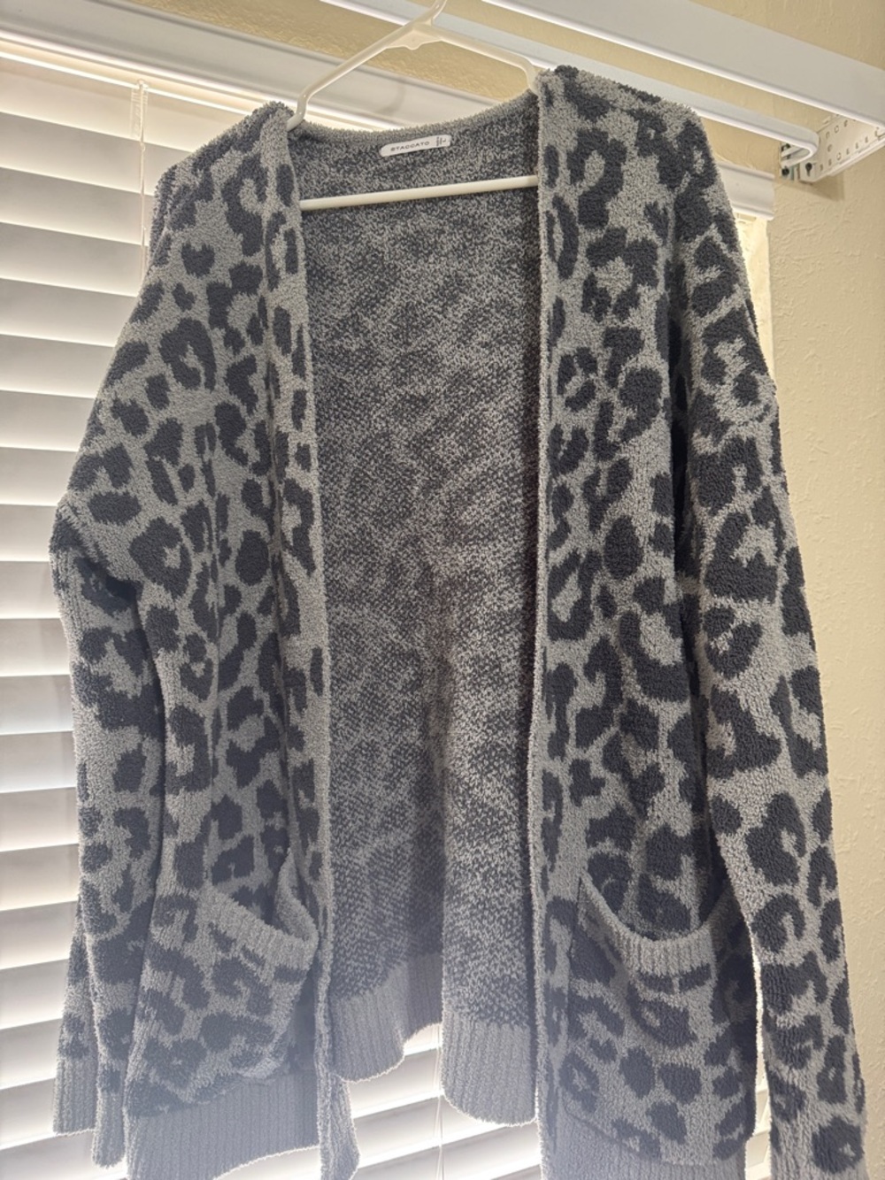 Staccato Gray and Charcoal Leopard Open-Front Cardigan